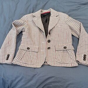 Talbots Red and Brown Houndstooth Blazer